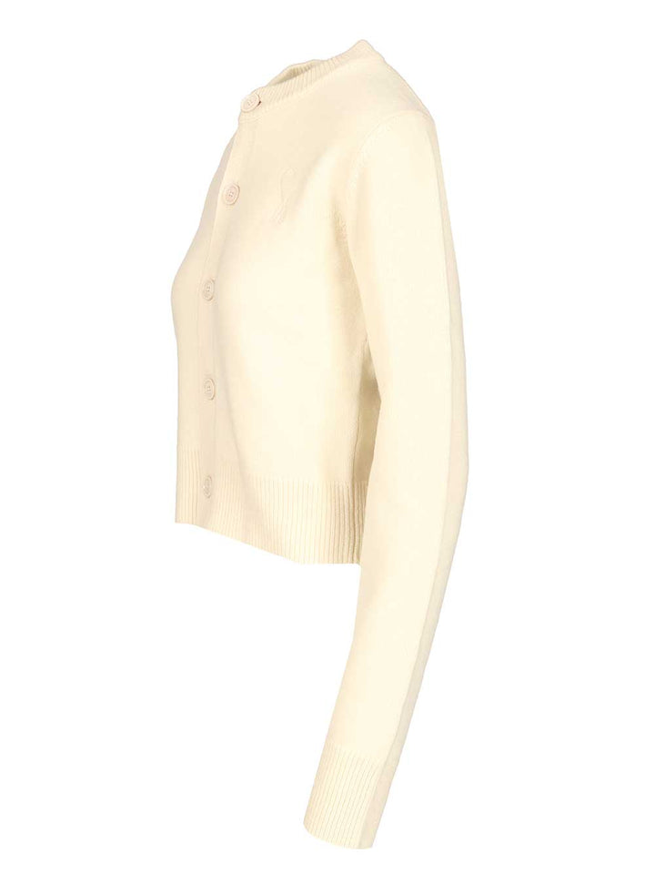 Ami Crew Neck Cardigan Knitwear - White | f63d64cfc9e118de9ef9e13e5a6cc5f123c46282