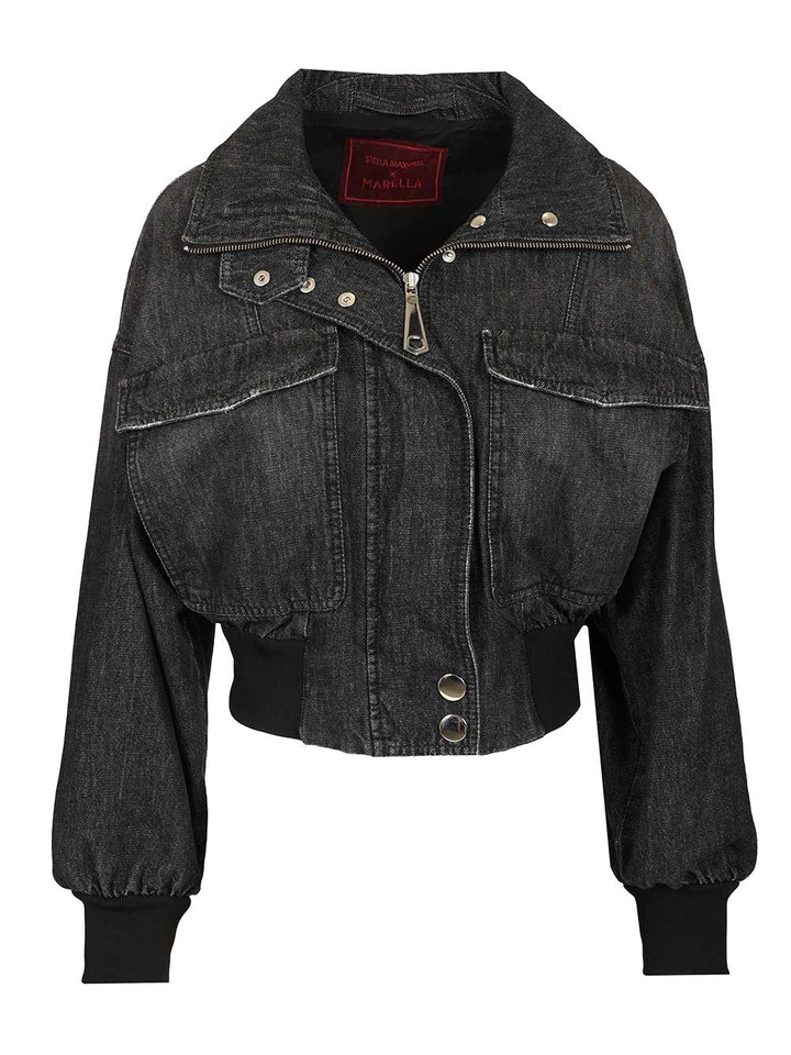 Marella X Stella Maxwell Denim Bomber Jacket Jackets - Black | 2821801c37a6cad3ca869c00a200e45c90c89f4d