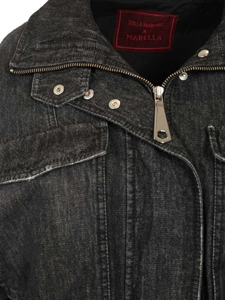 Marella X Stella Maxwell Denim Bomber Jacket Jackets - Black | 9d024acaf52e770e2b4b9f774e1a2f38b61e3889