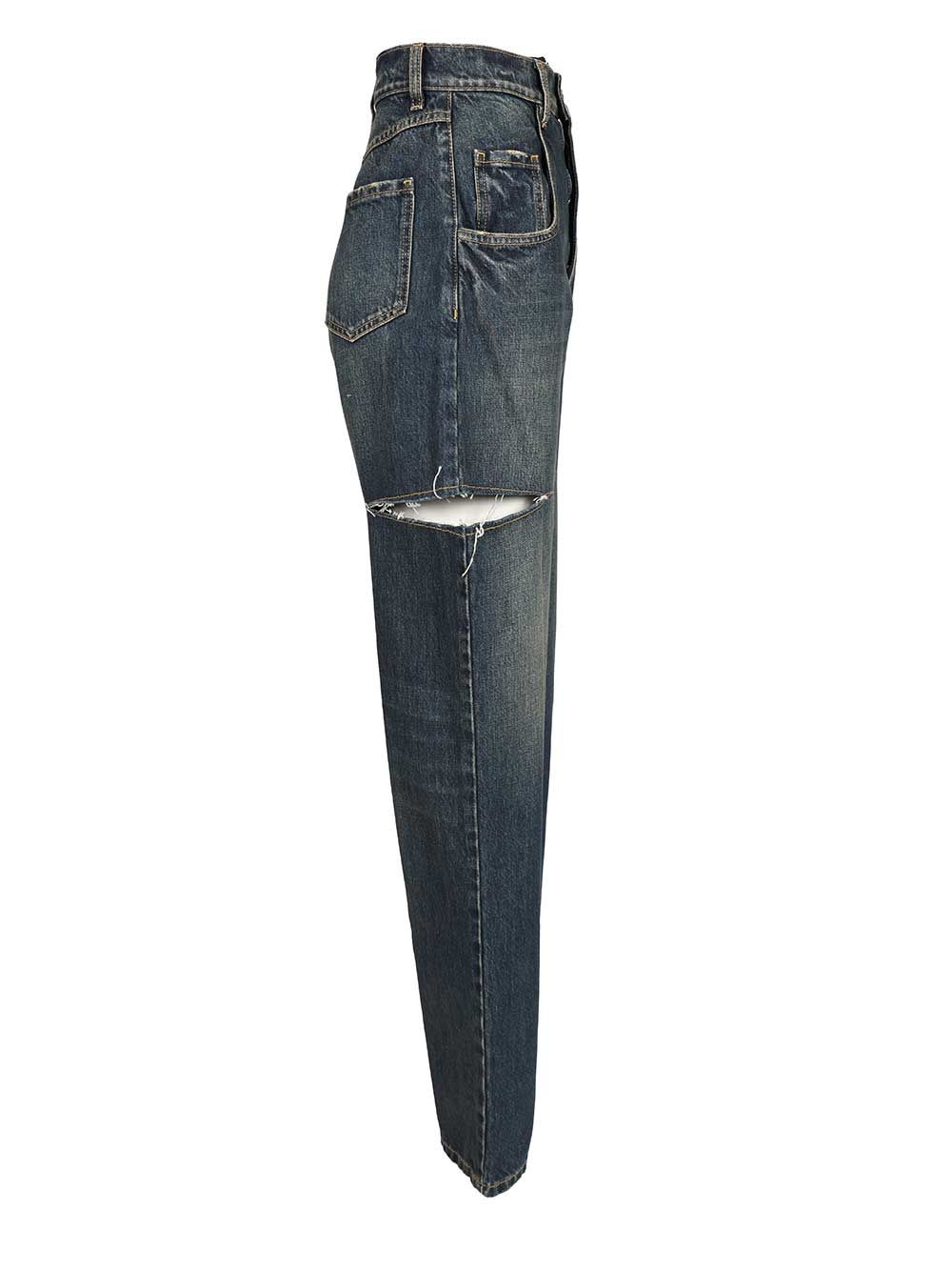 Maison Margiela High-Waisted  With Side Rips Jeans - Blue | 1426d95573e3c801d694443ac7eda980c2811b85