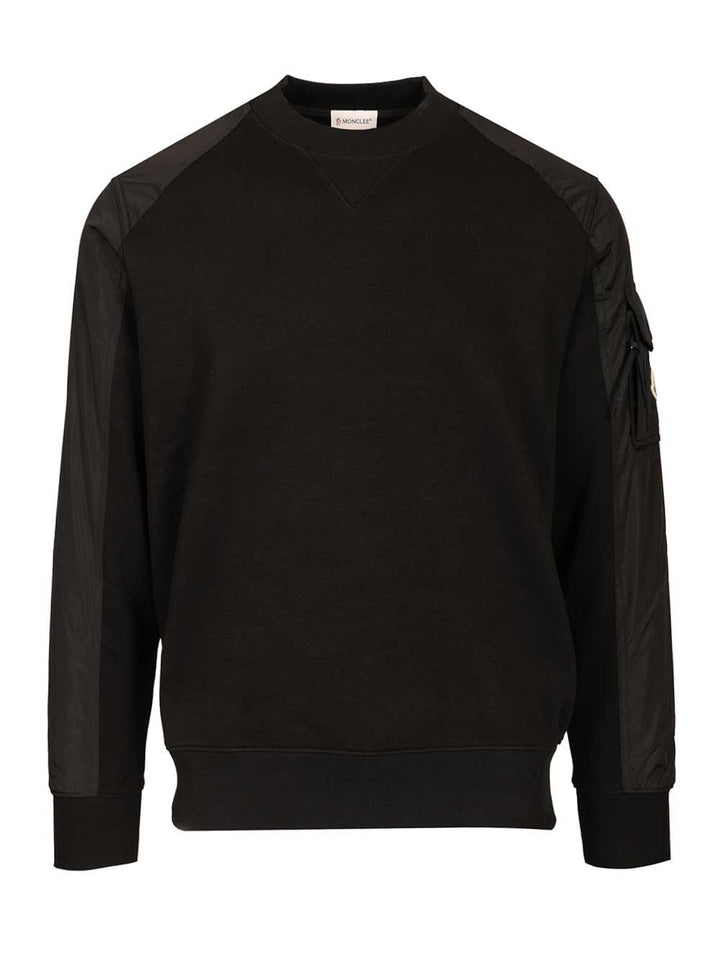 Moncler Sweatshirt With Nylon Bands Sweatshirts - Black | 800560723bb1e9089e3c8d93e66fa3b9e9f7afa8