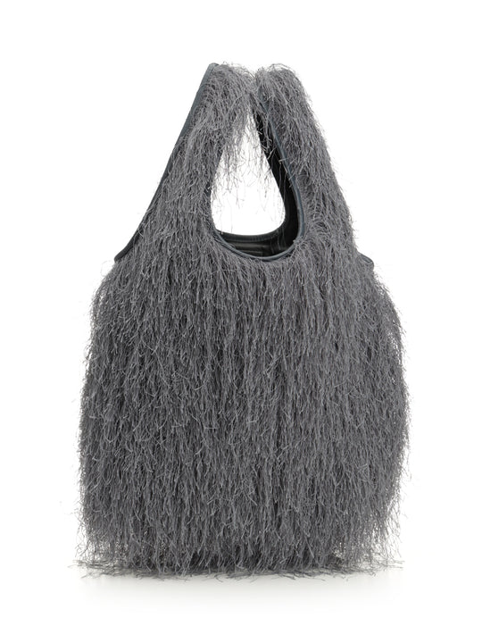 Large Tote Bag With Fringe Handbags Grey