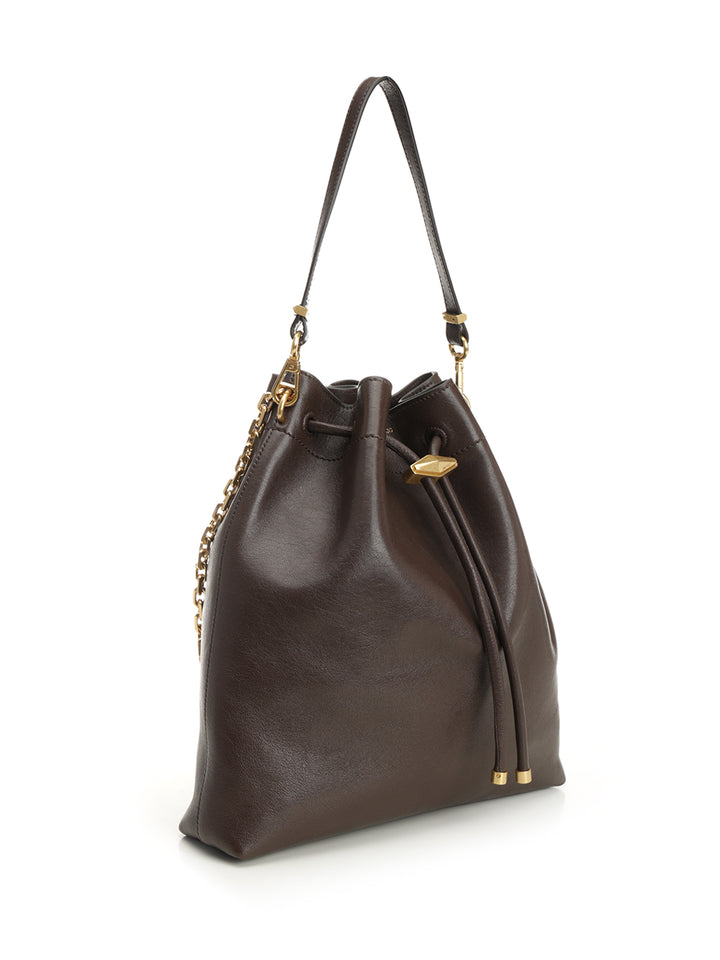 Jimmy Choo Brown Leather “Cinch” Bucket Bag Crossbody Bags - Brown | 56ac6a7eeca1c2c165c8826aa35c44d7142a23f7