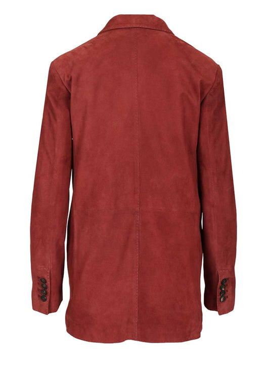 Josie Double-Breasted Lambskin Suede Blazer Coats Bordeaux