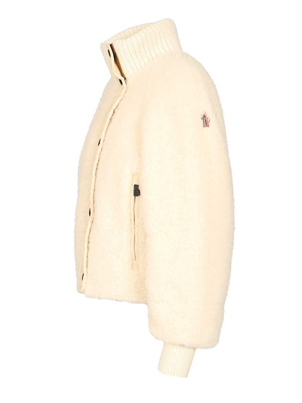 Moncler Grenoble Ayles Short Down Jacket In Teddy And Wool Jackets - White | 073e8f75e5fed6caf7a6d049c55c5dba24faa5cb