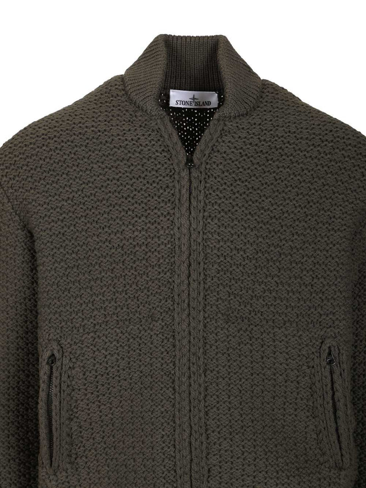 Stone Island Bomber-Style Zip-Up Sweater Knitwear - Green | f319d54fd24b84a74c511a2852fc5c27c8a04460