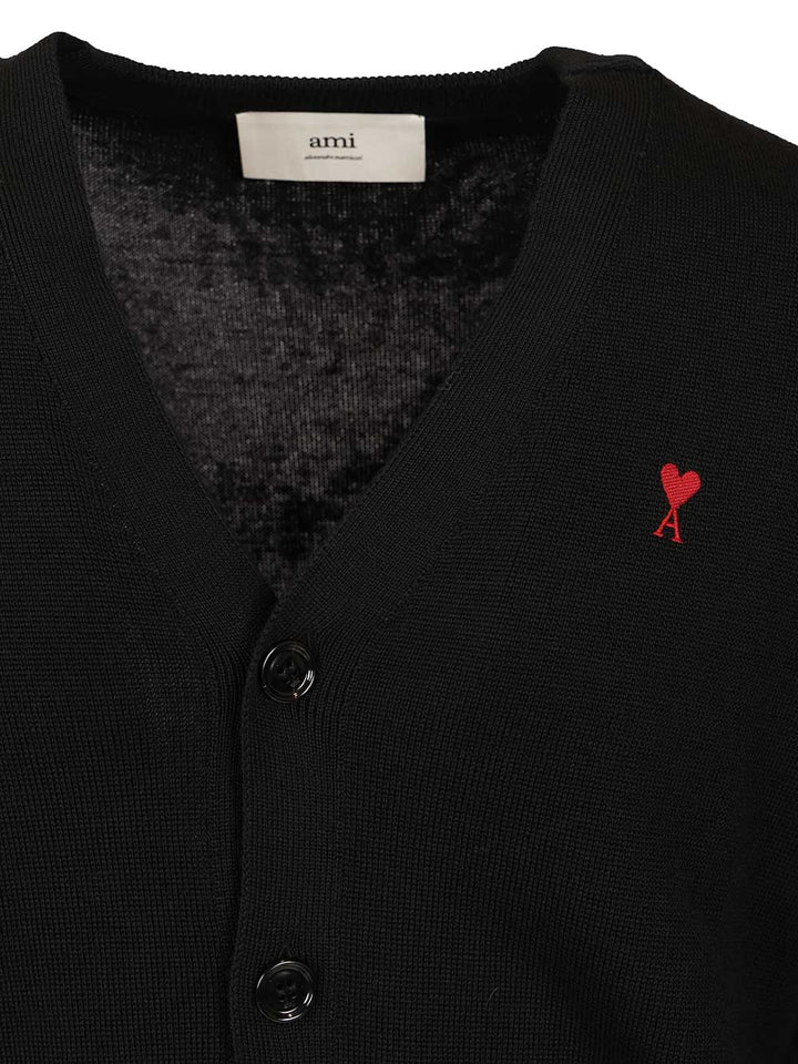Ami Cardigan In Merino Wool Knitwear - Black | 118a248f9dfa4583a8183173bee4aad575d58048