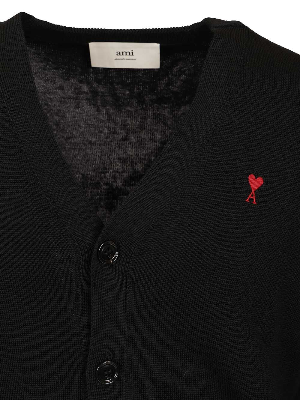 Ami Cardigan In Merino Wool Knitwear - Black | 3366f7b649eaeb7e59bc4f0448d37da89df1daad