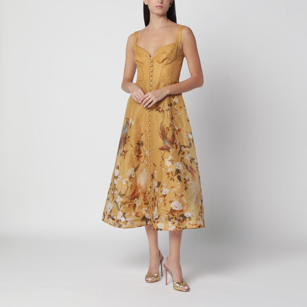 Momentum Midi Dress In Silk And Linen With Textured Detailing