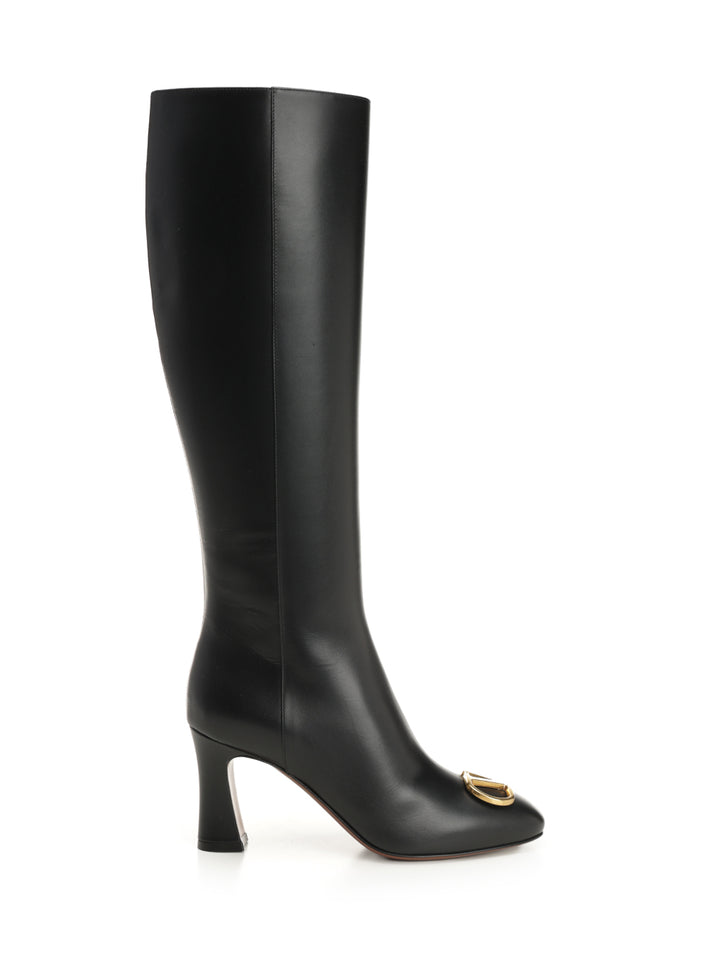 Valentino Garavani Leather Boot Vlogo Signature Boots - Black | bae2fa98fd7620dc9d379afce1ed91a8e89769a3