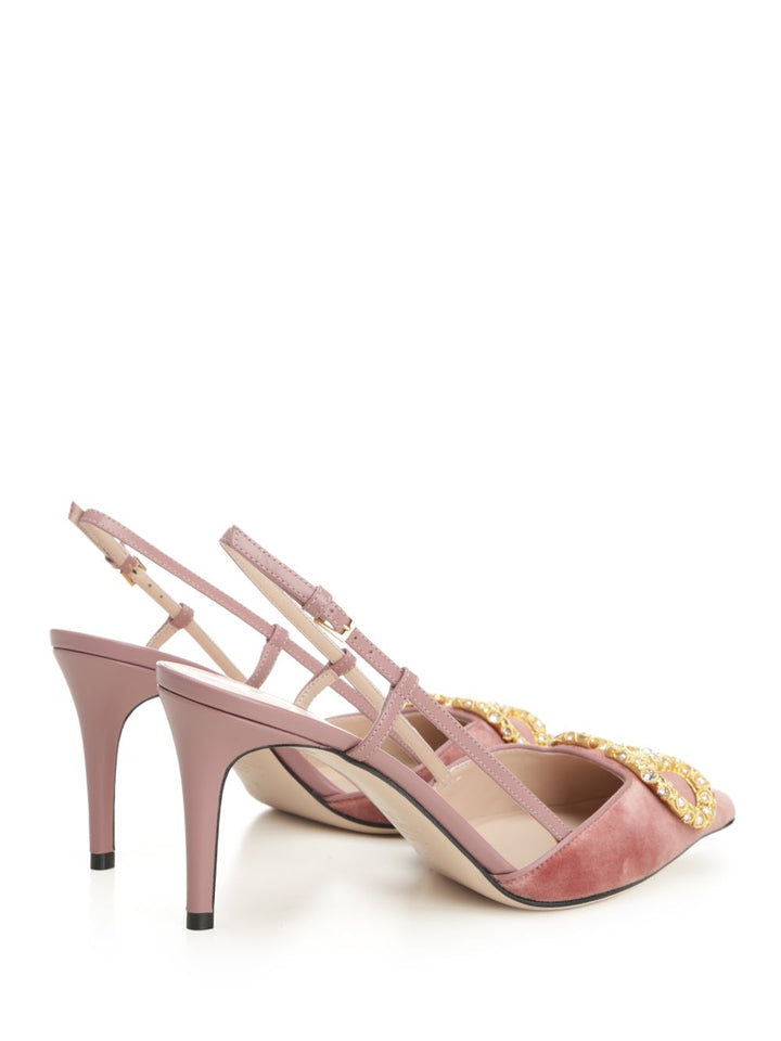 Valentino Garavani Vlogo 80 Slingback  In Velvet Pumps - Rose | 3a90d0ba05dd415ad915a6593d23902a867fdf9d