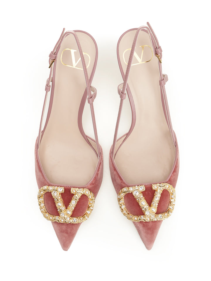 Valentino Garavani Vlogo 80 Slingback  In Velvet Pumps - Rose | f13535a2b74a58c4f6fadba58df470348cd8f408