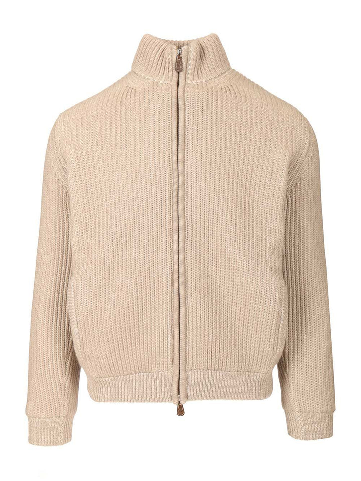 Fedeli Zip-Up Cardigan Knitwear - Beige | 34e13671d4e560bdd94c721bd60e0f366244ba17
