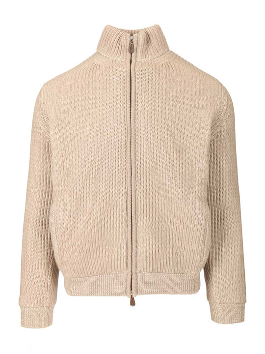 Zip-Up Cardigan Knitwear Beige