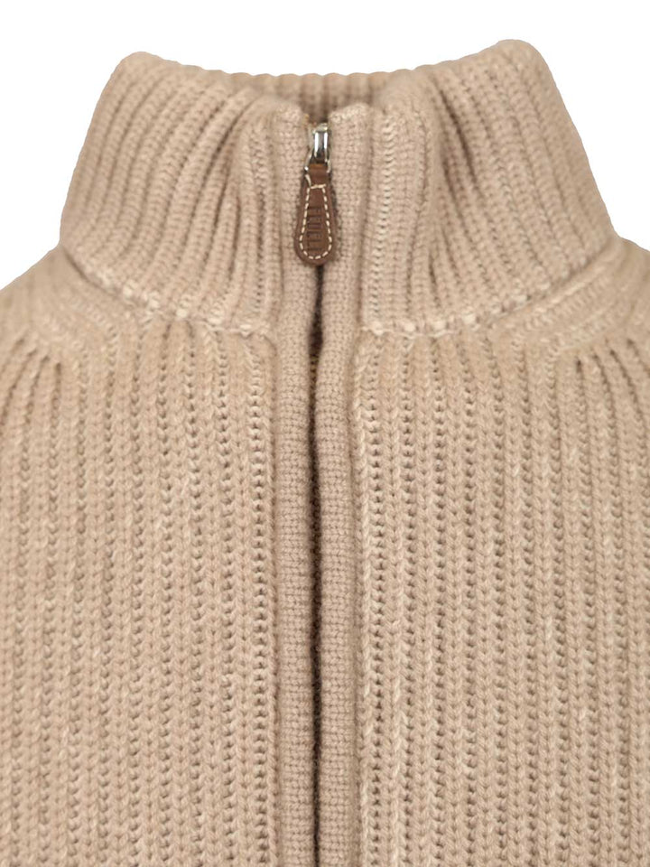 Fedeli Zip-Up Cardigan Knitwear - Beige | 5a825dbefb6998925c03868d73a999476b75403e