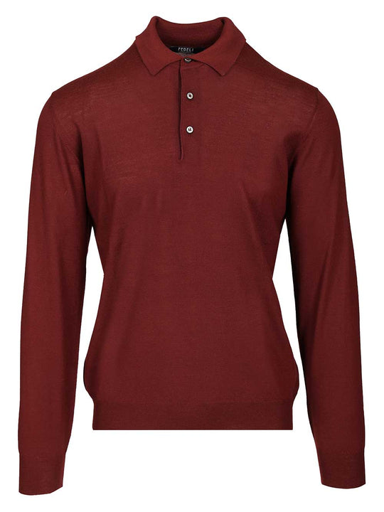 Virgin Wool Polo Shirt Knitwear Bordeaux