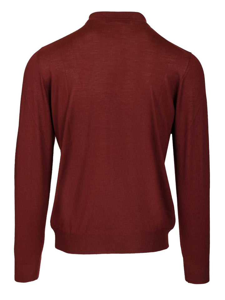 Fedeli Virgin Wool Polo Shirt Knitwear - Bordeaux | b79deef5de01f8c690e933d18e2f0c9df513e854