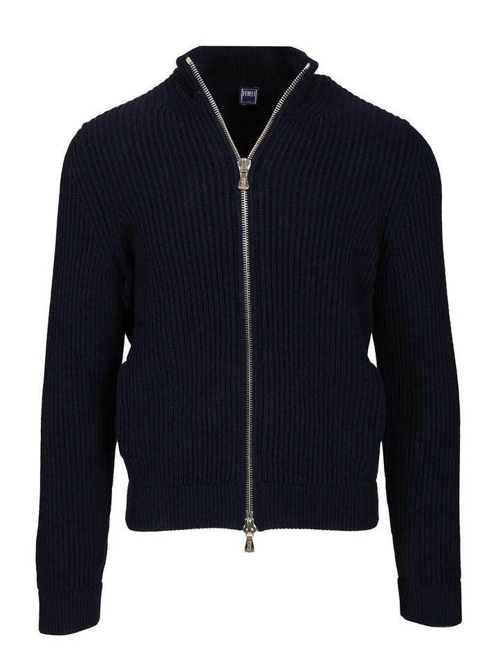 Fedeli Zip-Up Cardigan Knitwear - Blue | f1e62ac722a23fc3999bae0368cf844a1206abe2