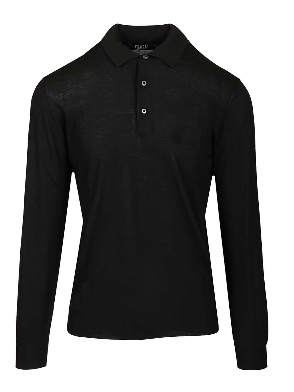 Fedeli Virgin Wool Polo Shirt Knitwear - Black | a1ad4c55f9618c20340b0609239c2a2e32ea21c3