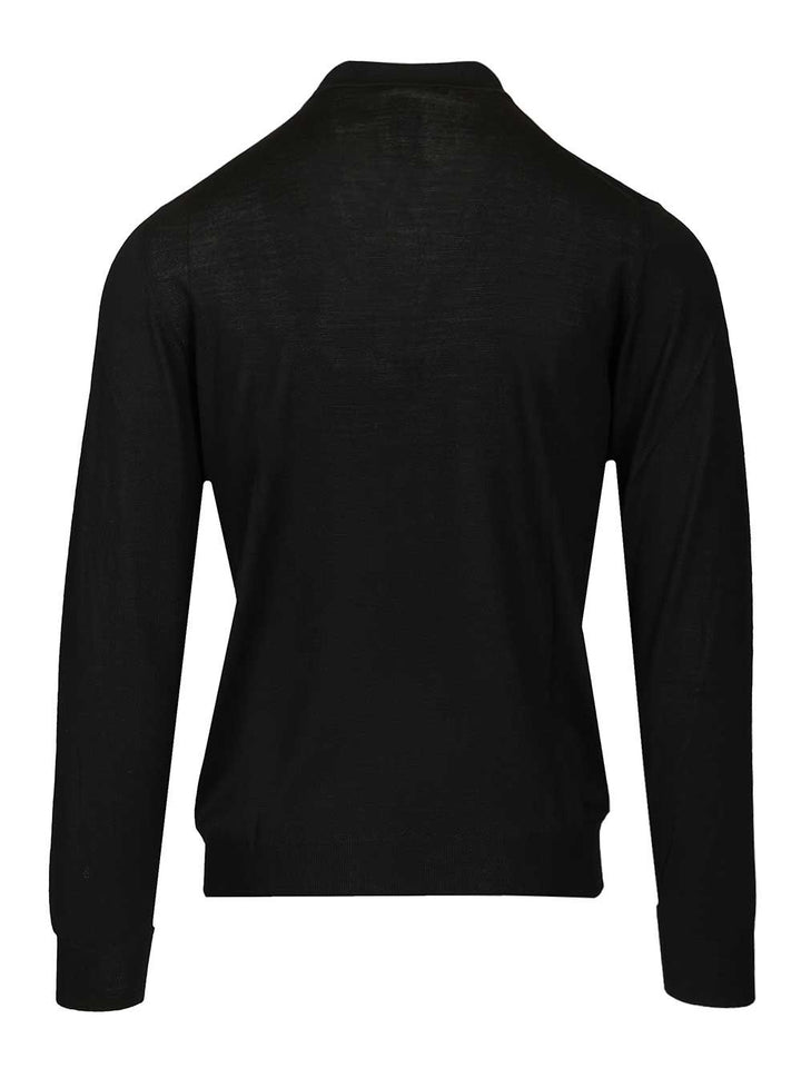Fedeli Virgin Wool Polo Shirt Knitwear - Black | dded0d6bfadbd5a10e4af85aed8dcdad3ce2bcee