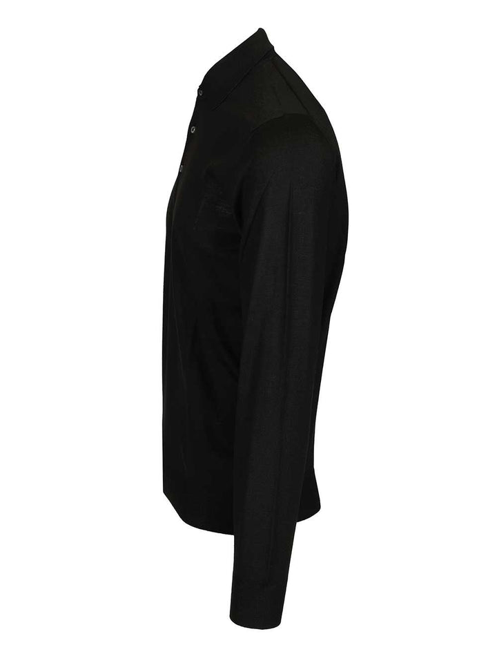 Fedeli Virgin Wool Polo Shirt Knitwear - Black | 59f3f3eadde0689cc0a6ed972019246105d9cb21