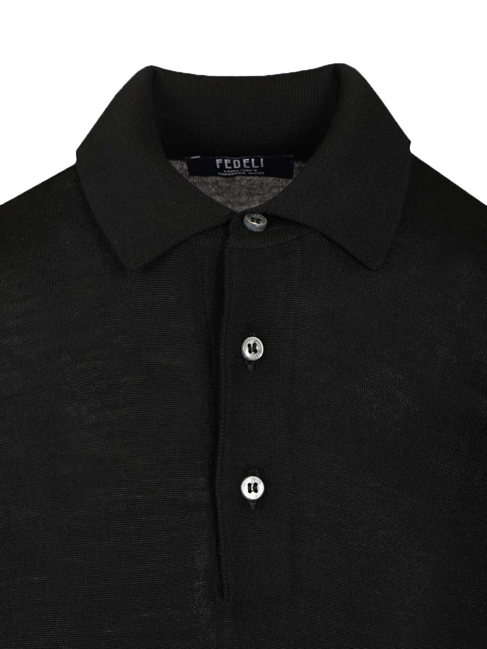 Fedeli Virgin Wool Polo Shirt Knitwear - Black | e77d4d6bed5638edd2ea1057758691bacc5abad1