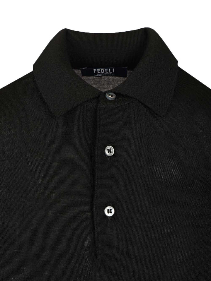 Fedeli Virgin Wool Polo Shirt Knitwear - Black | e77d4d6bed5638edd2ea1057758691bacc5abad1