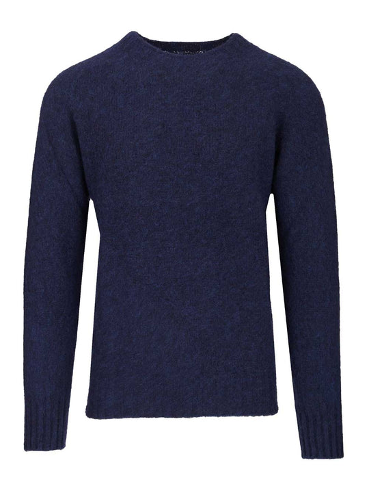 Shetland Wool Crew Neck Knitwear Blue