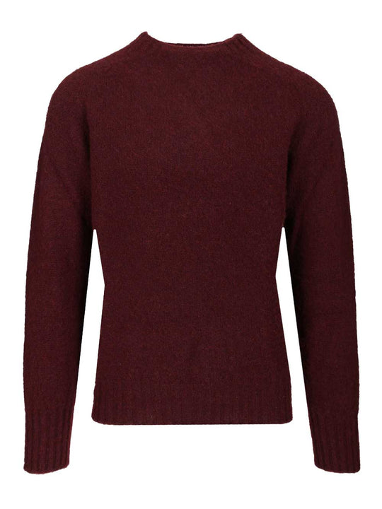 Shetland Wool Crew Neck Knitwear Bordeaux