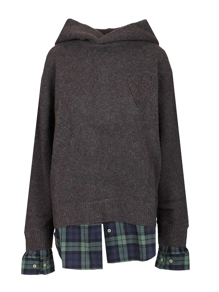 Acne Studios Layered Knitted Hoodie Sweatshirts - Grey | 3b05355e438e332935a15bdac2577468c44b0470