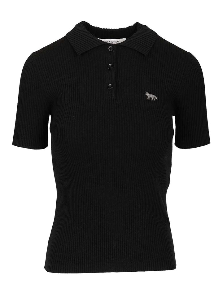 Maison KitsunÉ Wool And Cotton Polo shirt - Black | f7331daad3eb2a5e6245412a6a264e03f11f8673