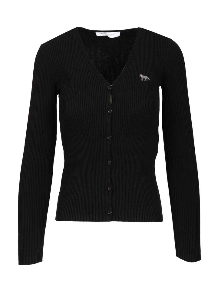 Maison KitsunÉ Fine Ribbed Cardigan Knitwear - Black | b71fbb570dcf94aa95910db6e0617b0a9821cc7e