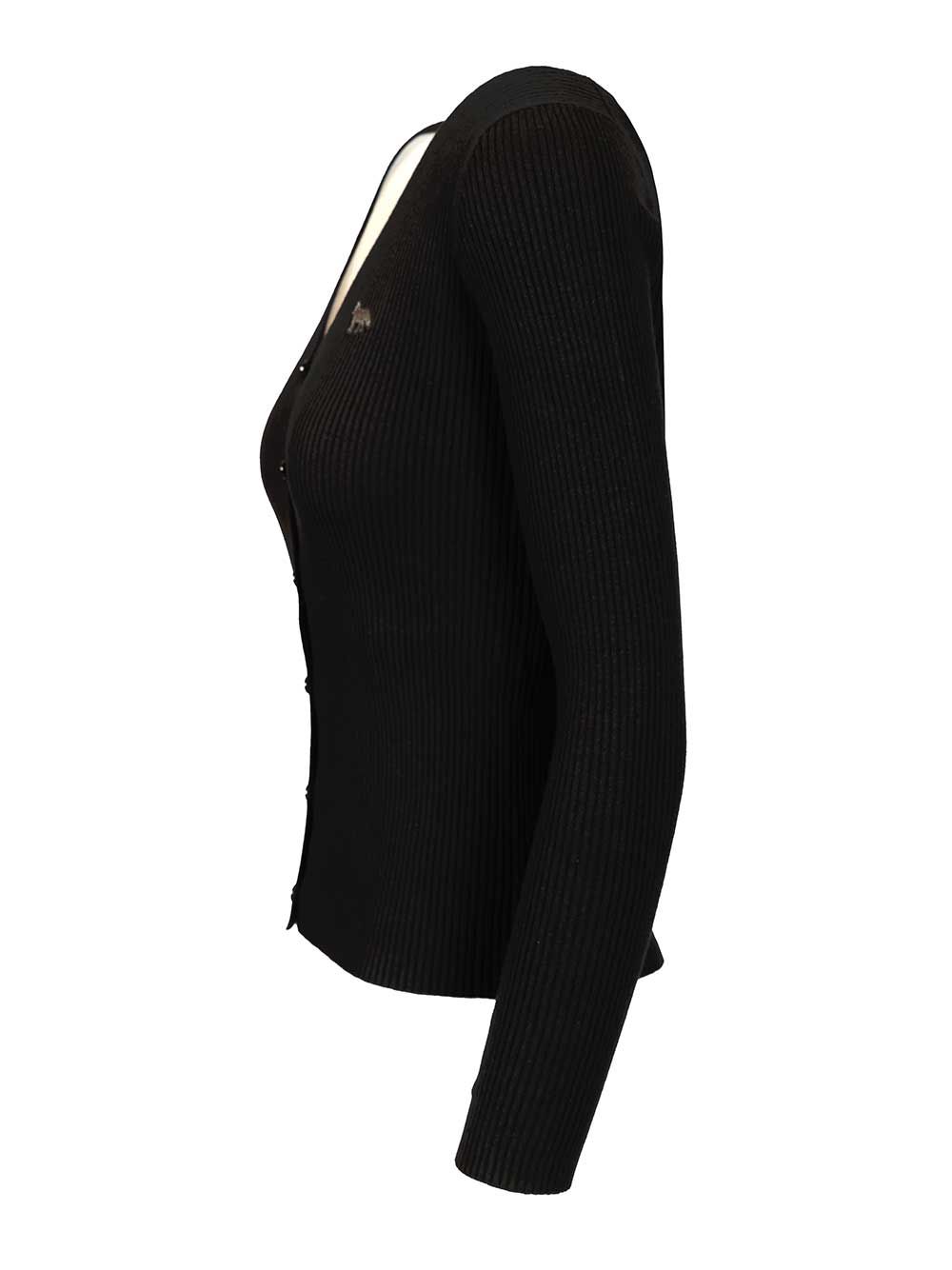 Maison KitsunÉ Fine Ribbed Cardigan Knitwear - Black | 73928830e8722d19827d778abd09dab747e1ba08