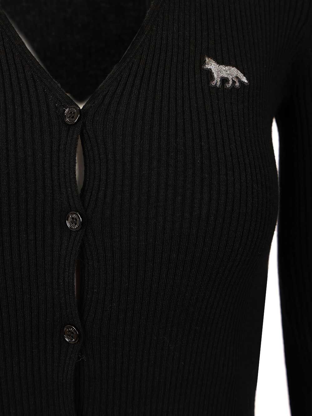 Maison KitsunÉ Fine Ribbed Cardigan Knitwear - Black | dfae9801b3446be49af0a9feb05854fa22b02f54