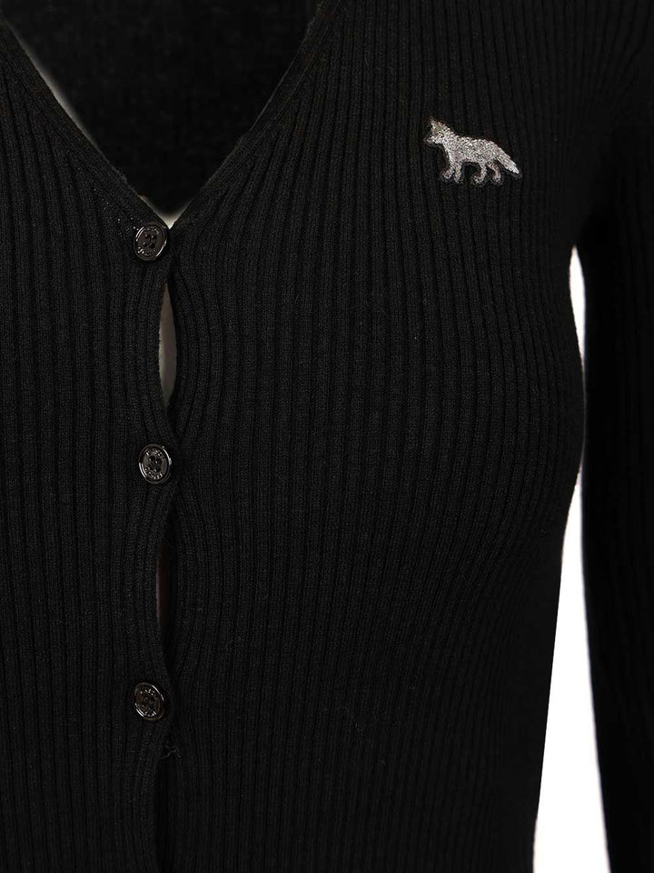 Maison KitsunÉ Fine Ribbed Cardigan Knitwear - Black | dfae9801b3446be49af0a9feb05854fa22b02f54