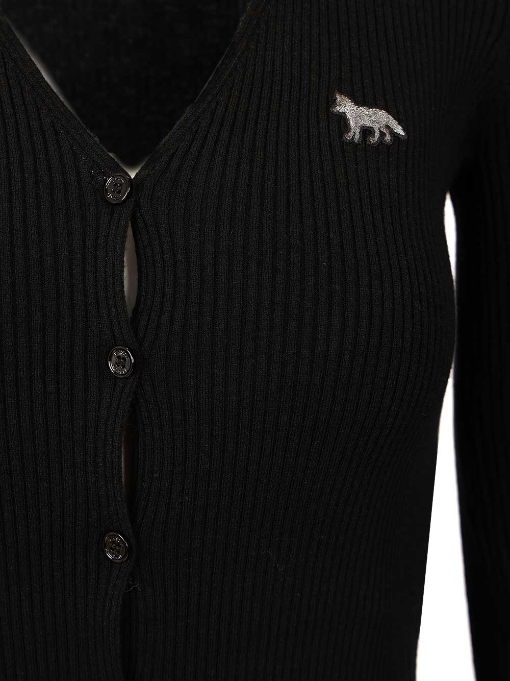 Maison KitsunÉ Fine Ribbed Cardigan Knitwear - Black | 72f3a923f50b5bd811ede715e0be7a7924c8313c