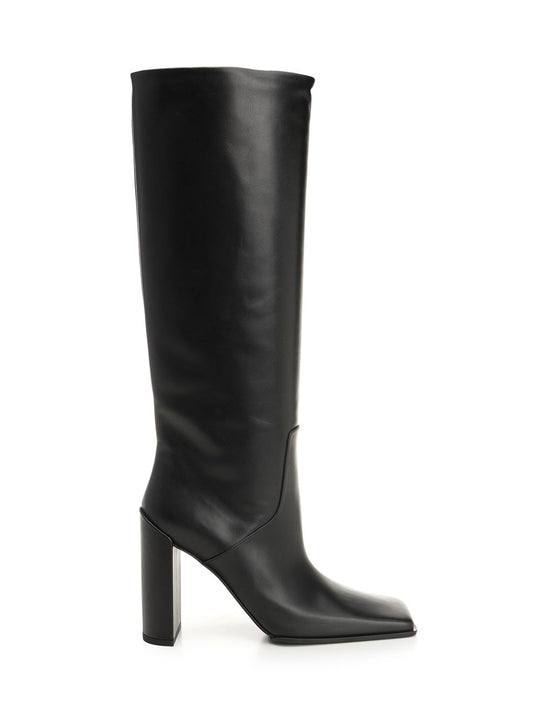 Square Toe Leather Boots Black