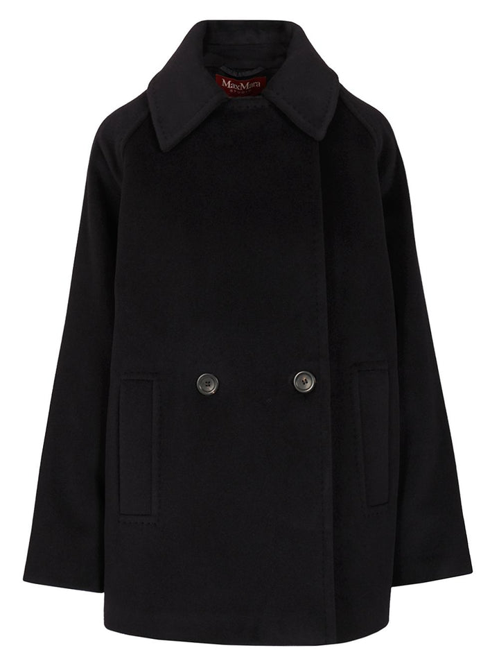Max Mara Studio Double-Breasted Wool Pea Coat Coats - Blue | 1ed0d9f9e9aaaaf6d42f8c56281d97b465f54906