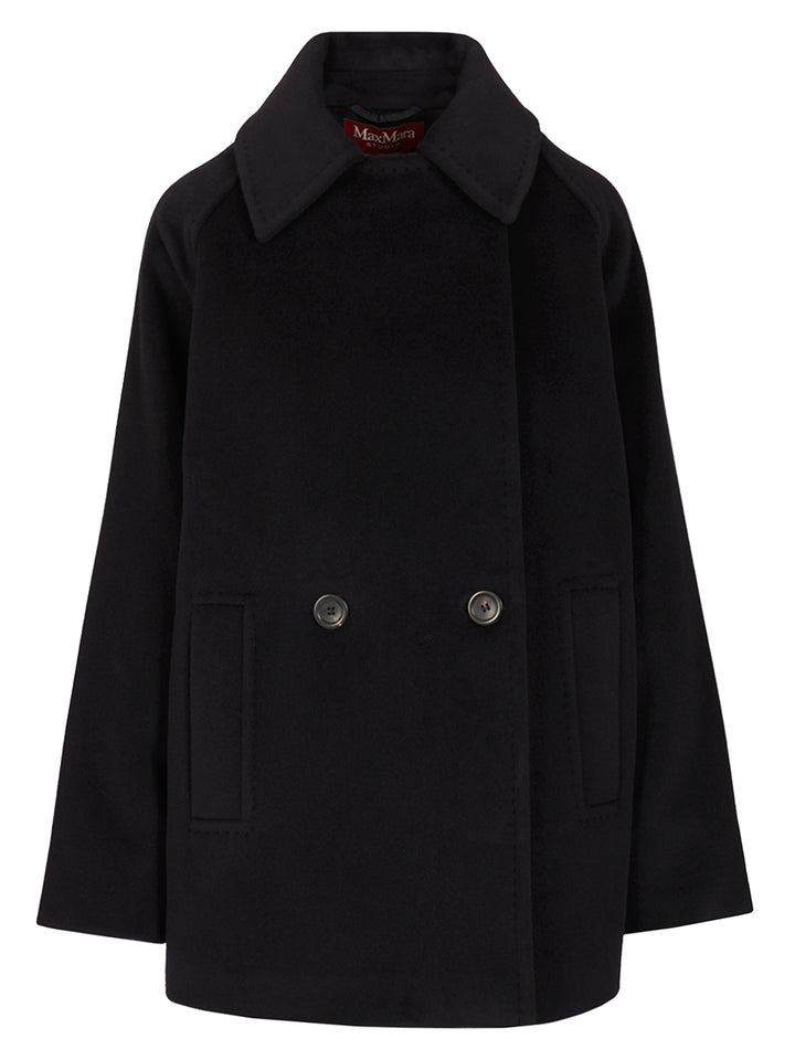 Max Mara Studio Double-Breasted Wool Pea Coat Coats - Blue | 2adebcb5e750405bde7d09af3c2eb73baf3a95e6