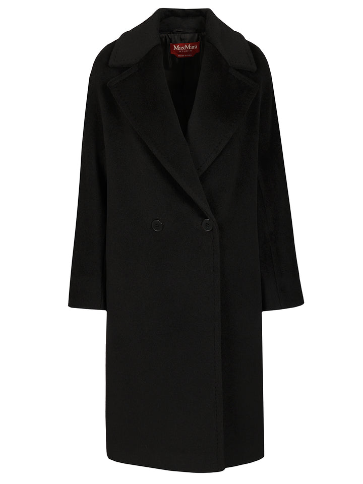 Max Mara Studio Double-Breasted Coat Coats - Black | d65d513cba53547fb049b050667c7189c490a6f7