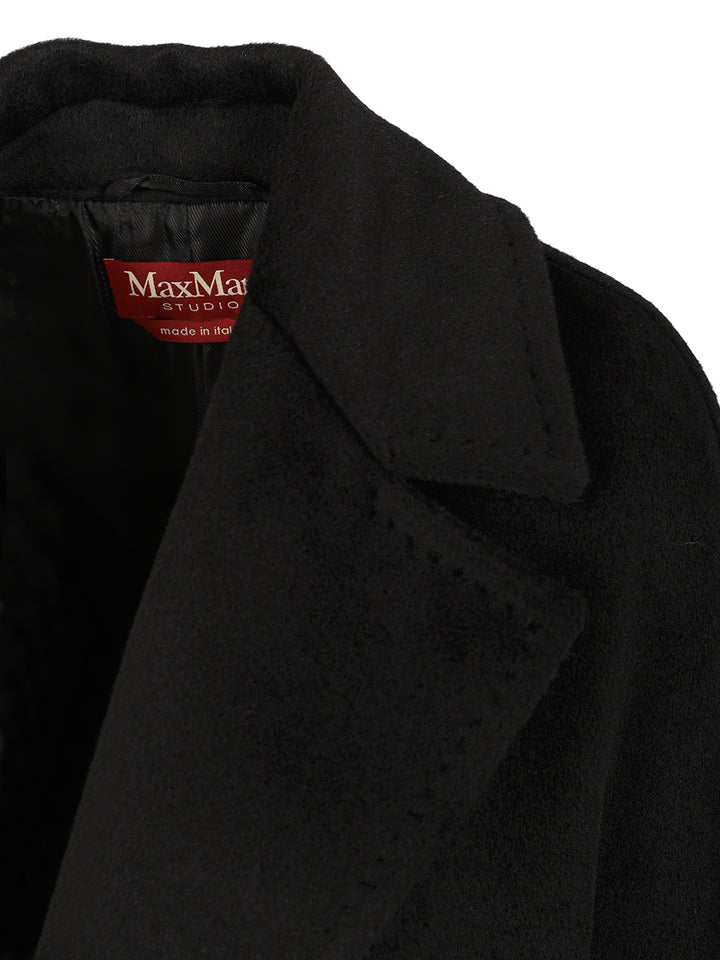 Max Mara Studio Double-Breasted Coat Coats - Black | af2ed7bdd0412d5d4563f86a30cab67ca11a0150