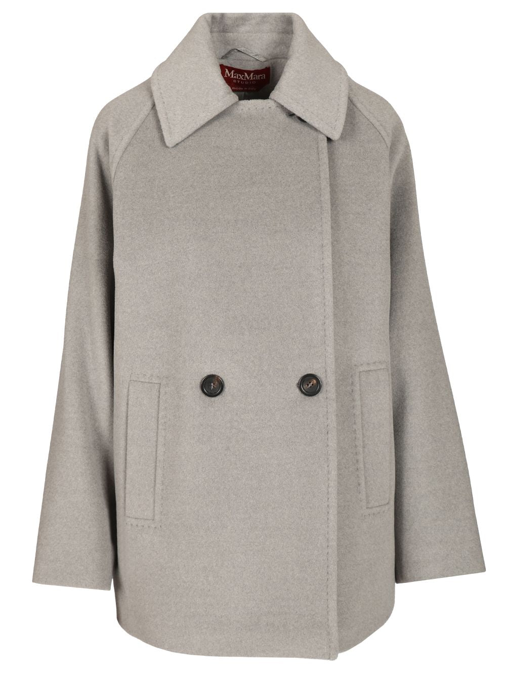 Max Mara Studio Double-Breasted Wool Pea Coat Coats - Grey | 9a27658225eb51c48c147b1befd221ccbfeb04ae