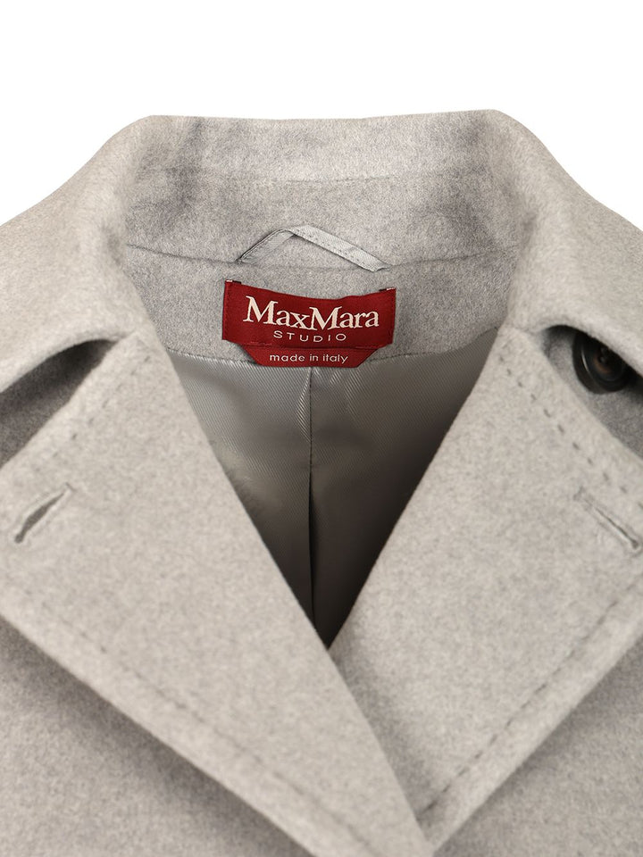 Max Mara Studio Double-Breasted Wool Pea Coat Coats - Grey | 450e8c1e752028779334e317fc4a2b759f91ddb8