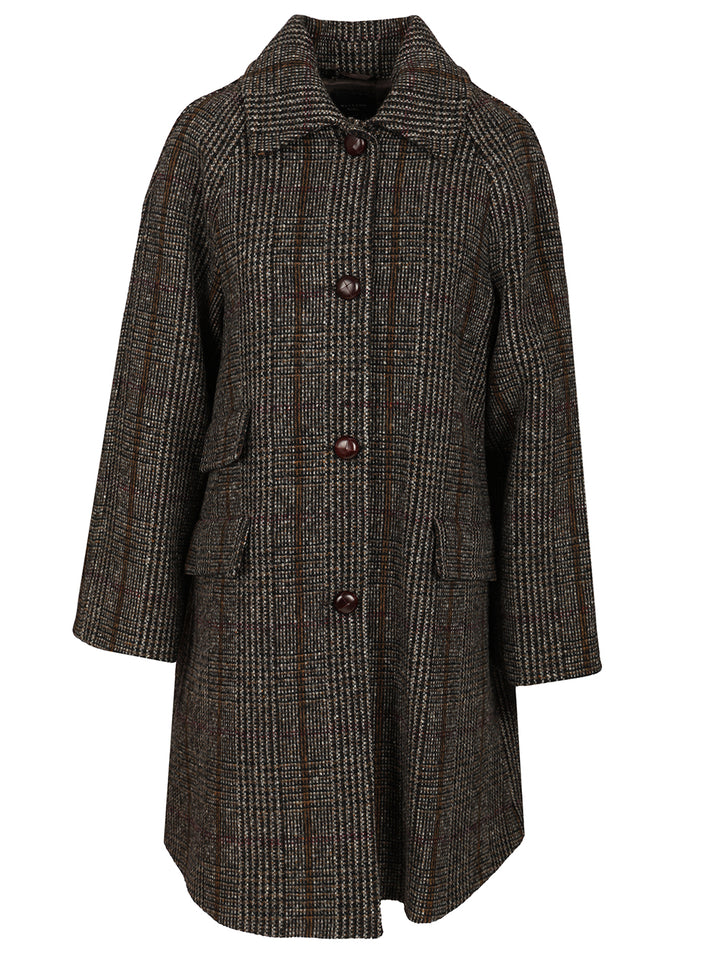 Weekend Max Mara Prince Of Wales Wool Midi Coat Coats - Brown | 5bef35857d1d5a74e888fa527ce7647c6aa30826