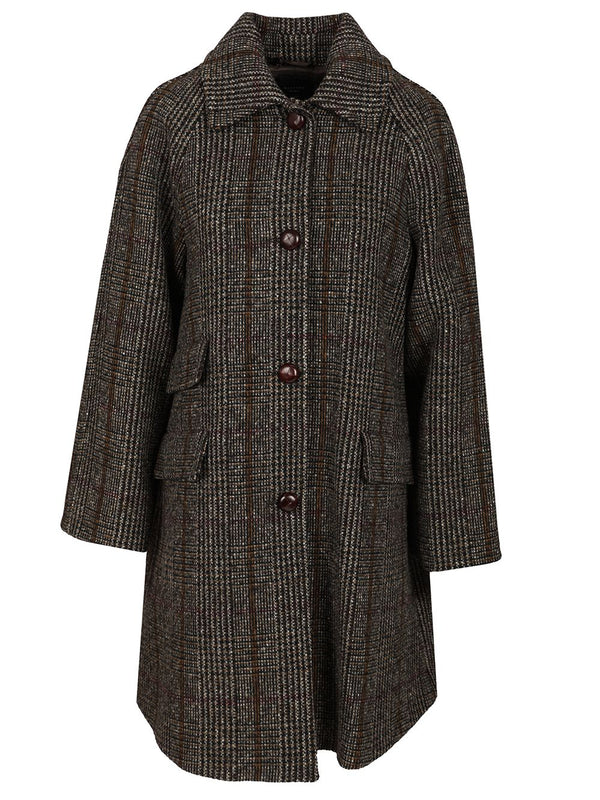 Prince Of Wales Wool Midi Coat Coats Brown