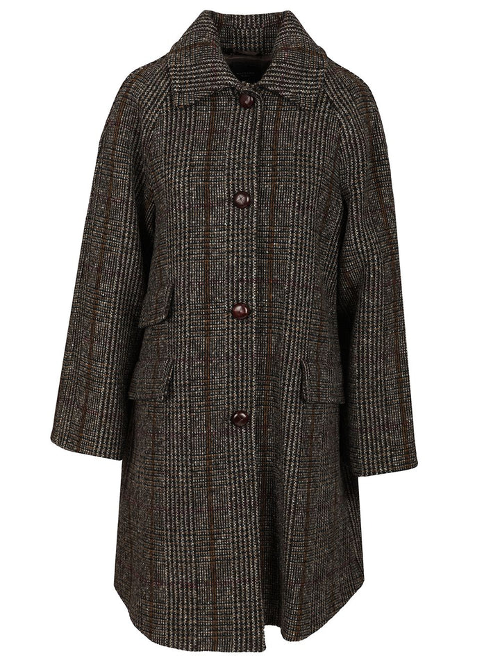 Weekend Max Mara Prince Of Wales Wool Midi Coat Coats - Brown | 34d66640f9bdd692faf5c0c63d3b3c8b6c270c58