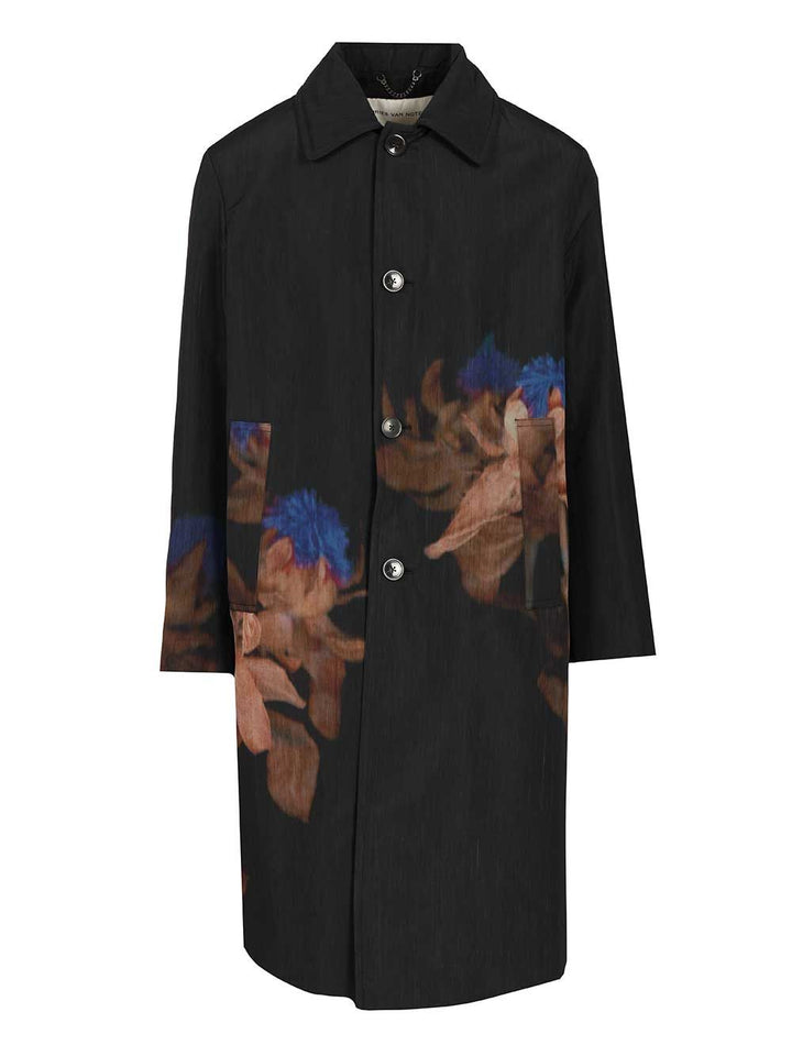 Dries Van Noten Printed Wool-Blend Coat Coats - Black | 3d4079aa52c733a845554b8d2b7fade528821234