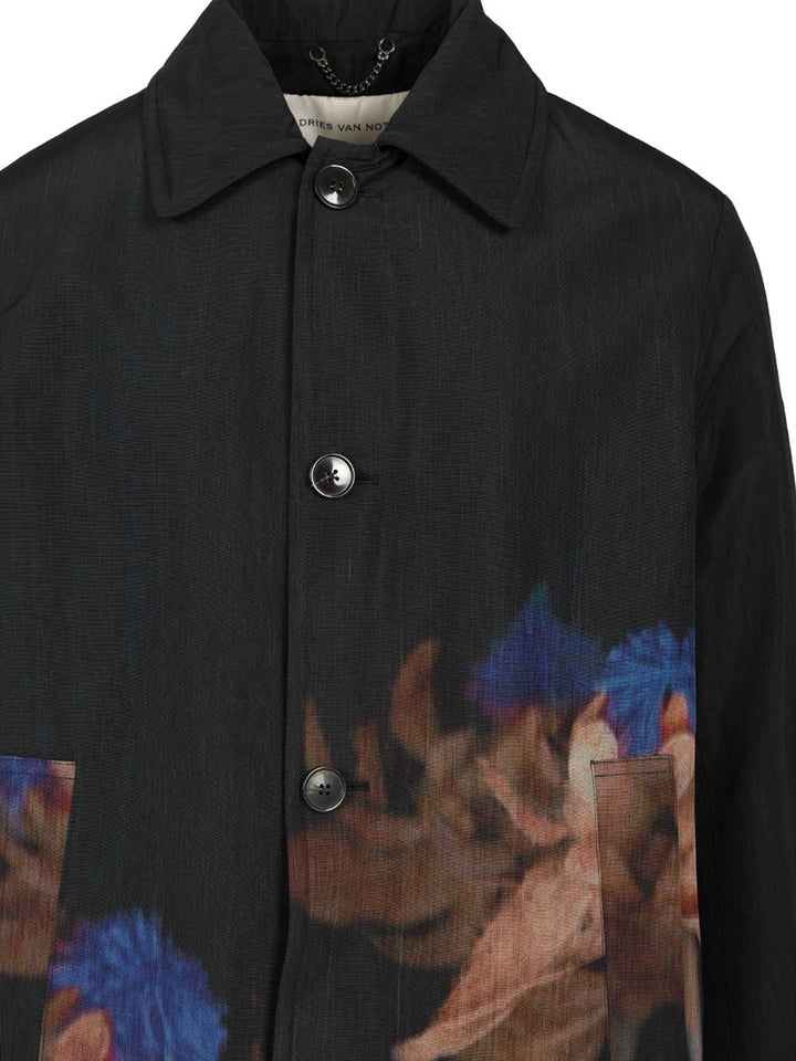 Dries Van Noten Printed Wool-Blend Coat Coats - Black | 806192ed775296d39188c07491c1a6b3fab59c63
