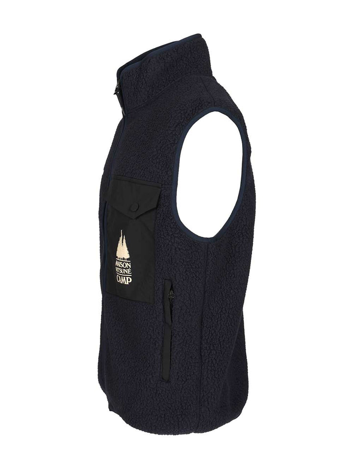 Maison KitsunÉ Fleece Vest Jackets - Blue | 895cb7b257abdb89bb67baae7cf4adb76a4110a3