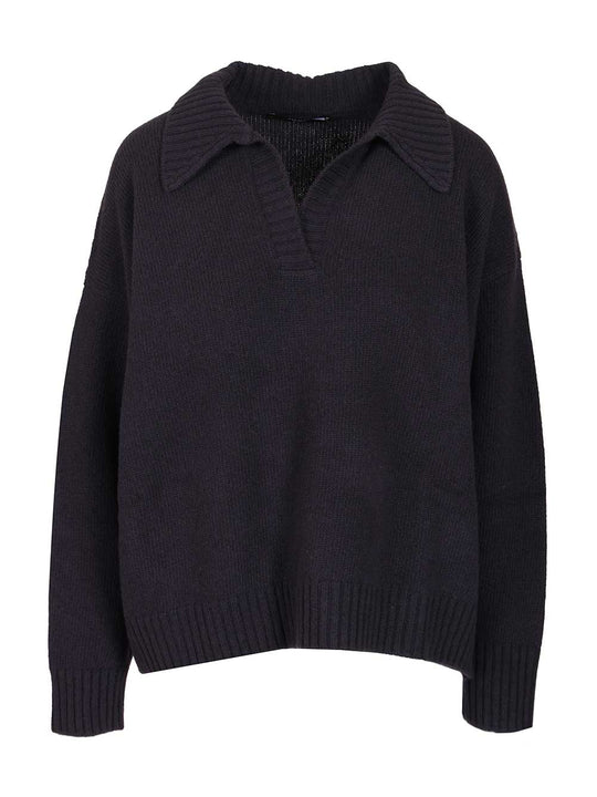 Wool Yarn Polo Shirt Knitwear Blue